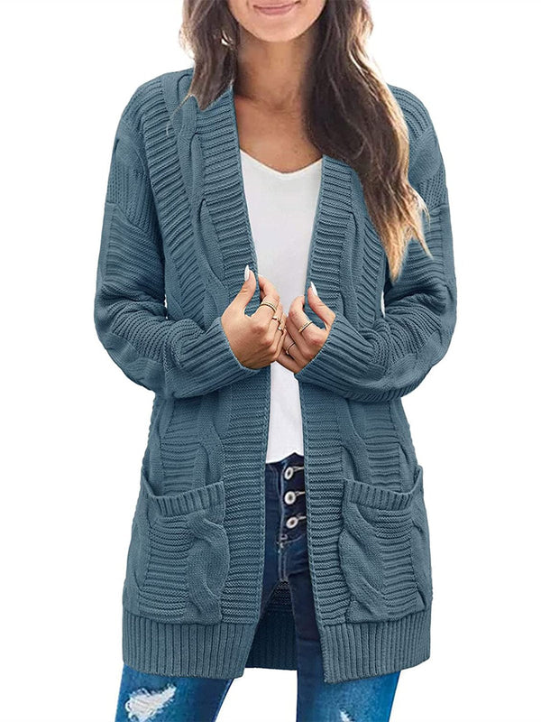 2022 Women's Long Sleeve Cable Knit Cardigan Sweaters