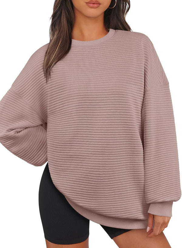 Women's Crew Neck Textured Oversized Pullover (Buy 2 Free Shipping)