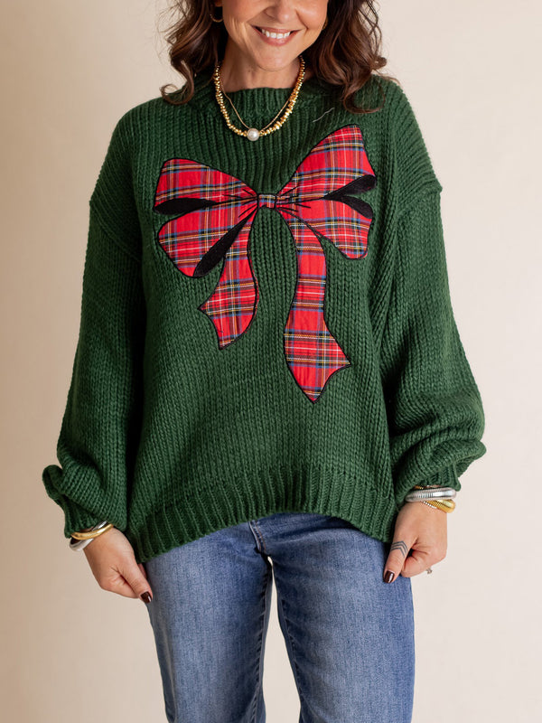 Women's Plaid Bow Sweater (Buy 2 Free Shipping)