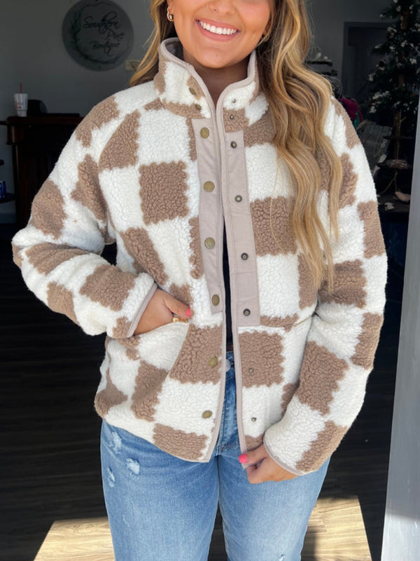 Women's Checkered Sherpa Fleece Jacket (Buy 2 Free Shipping)