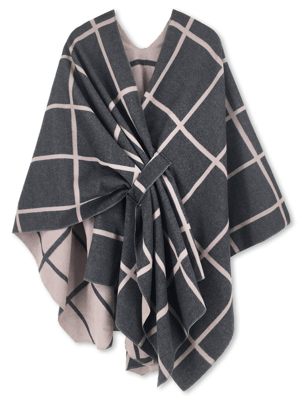 Women's Windowpane Reversible Capes Cardigan Shawls (Buy 2 Free Shipping)