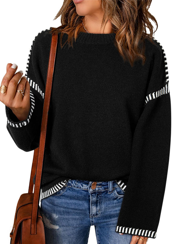 Women's Contrast Cable Knit Pullover Sweater (Buy 2 Free Shipping)